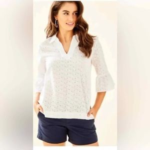 Lilly Pulitzer Ginger Top in Fishy Eyelet print